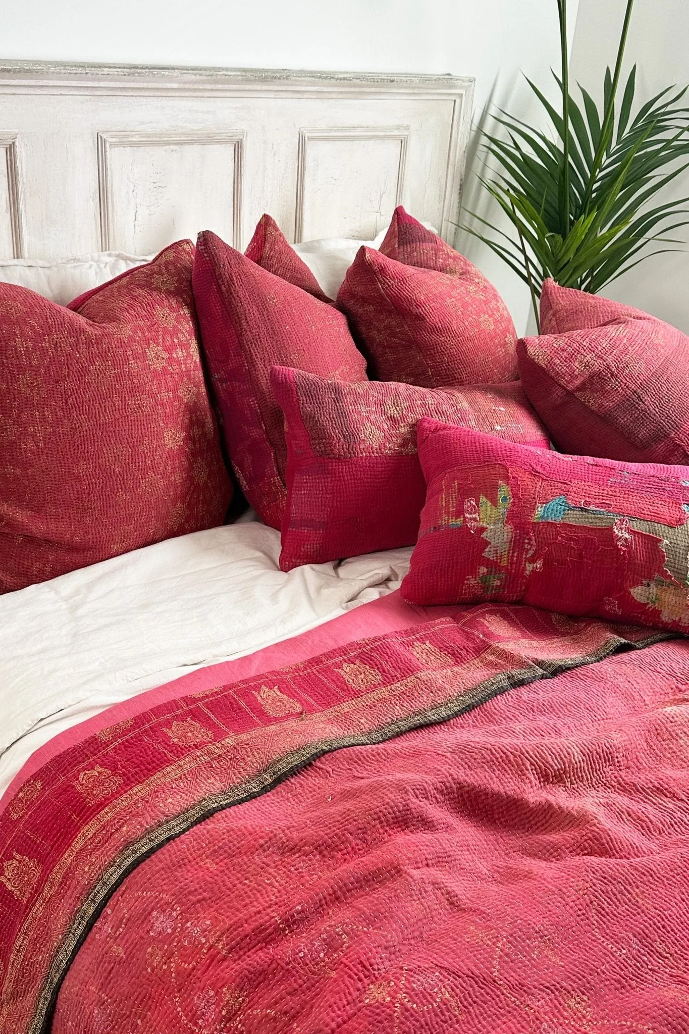 Pink Handmade Vintage Kantha Cushion Square 50cm