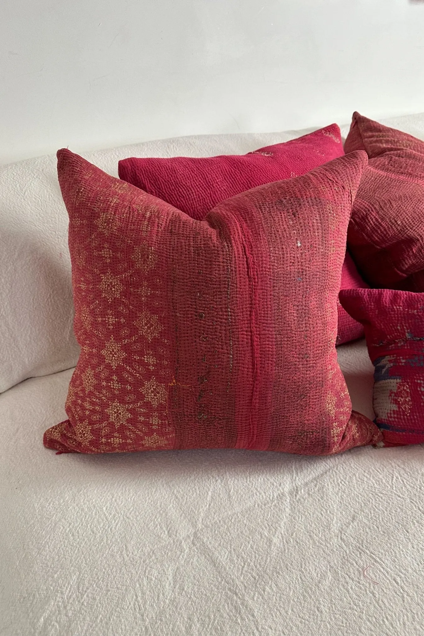 Pink Handmade Vintage Kantha Cushion Square 50cm