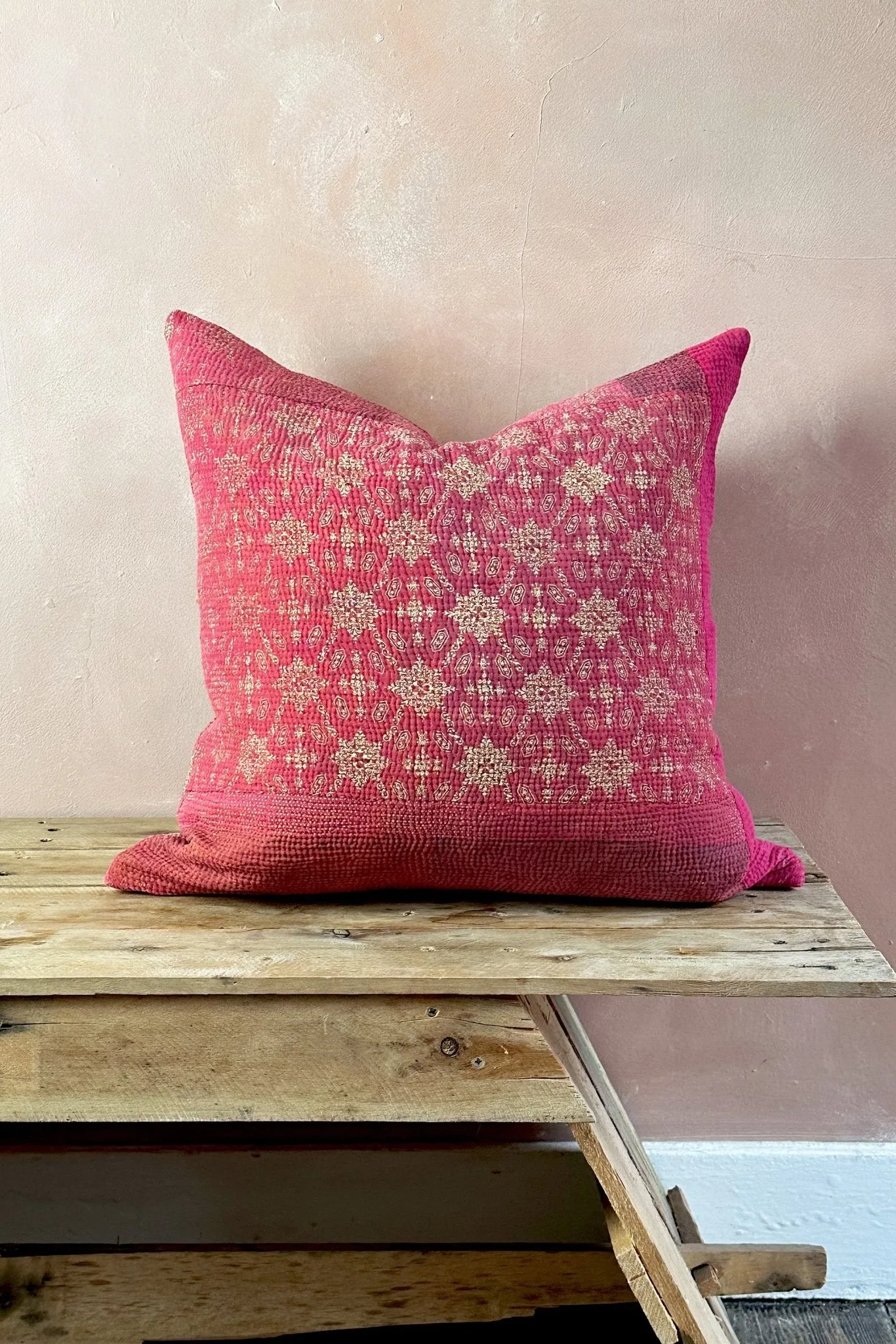Pink Handmade Vintage Kantha Cushion Square 50cm