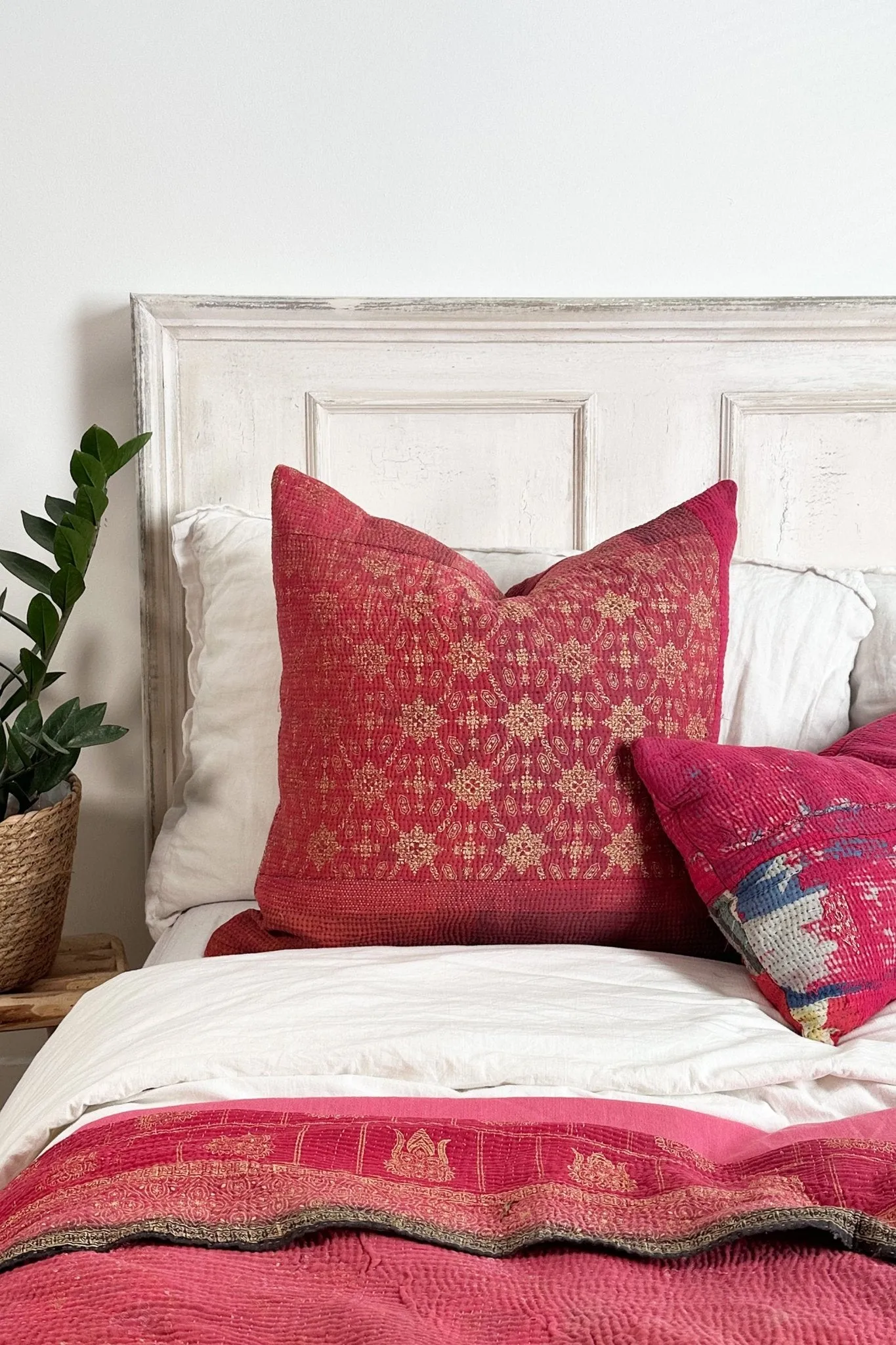 Pink Handmade Vintage Kantha Cushion Square 50cm