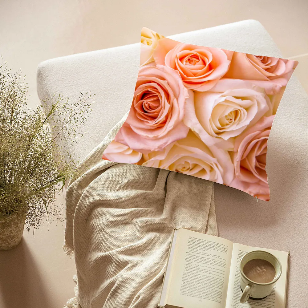 Pinky Roses Short Plush Cushion Covers in 6 Sizes (FWS)