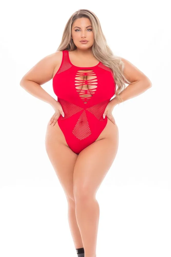 PL20035X Exotic Dancewear Lingerie Lipstick Duchess Highneck Bodysuit