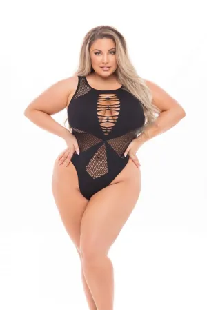 PL20035X Exotic Dancewear Lingerie Lipstick Duchess Highneck Bodysuit