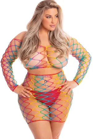 PL23077X Exotic Dancewear Lingerie Lipstick Pot Of 2pc Skirt Set Rainbow