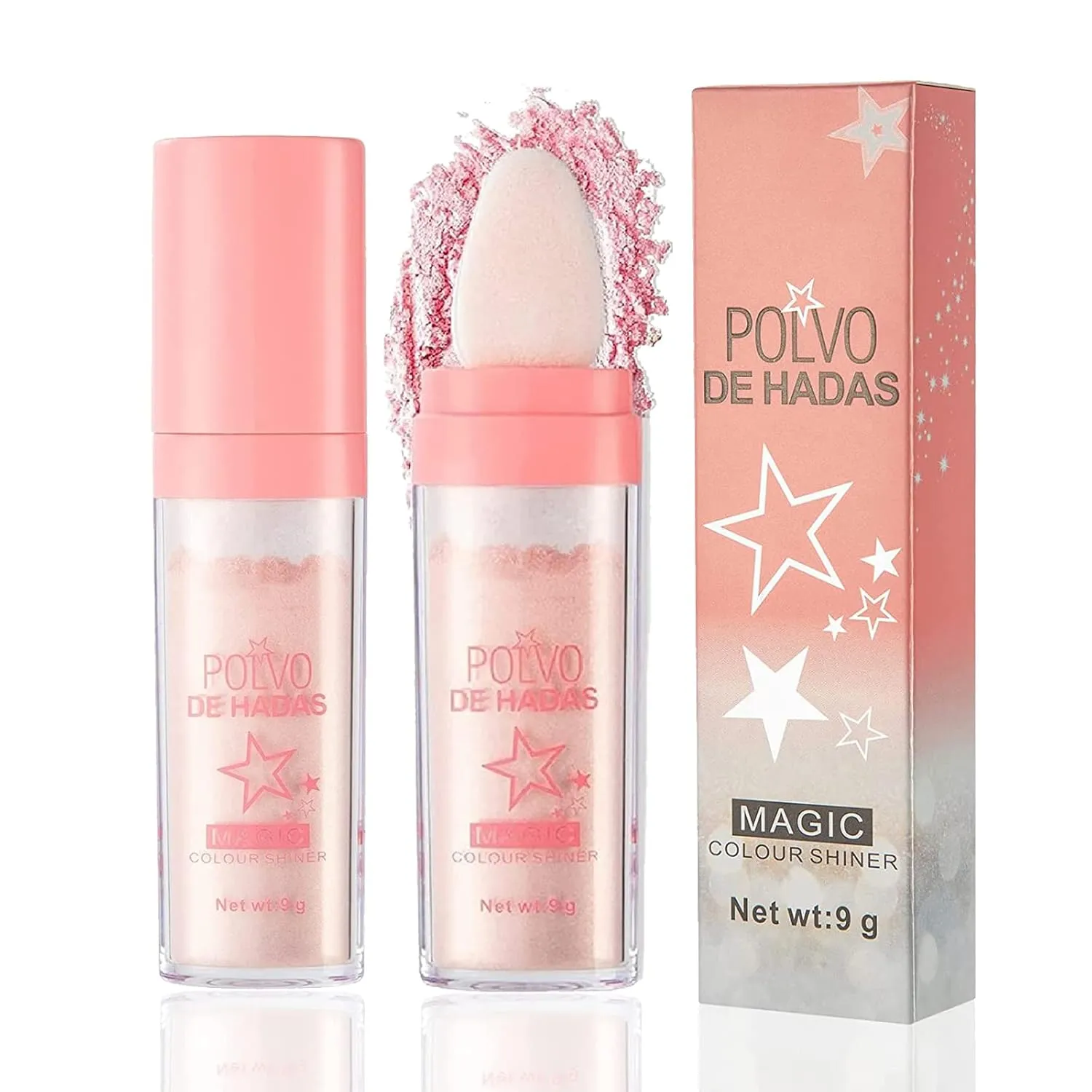 Polvo De Hadas Puff Fairy Powder 3D High-Gloss Glitter Loose Face Blusher Shimming for Eyes, Face, Body Makeup