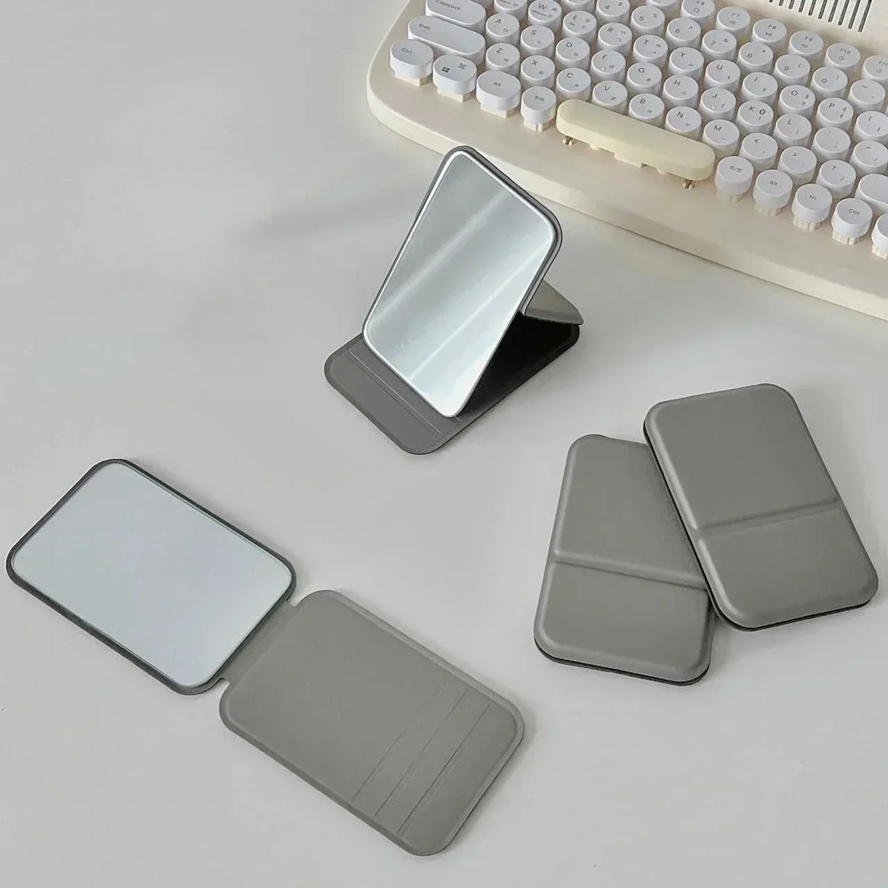 Portable Leather Foldable Makeup Mirror Handheld Compact Cute Desktop Pocket Mirror