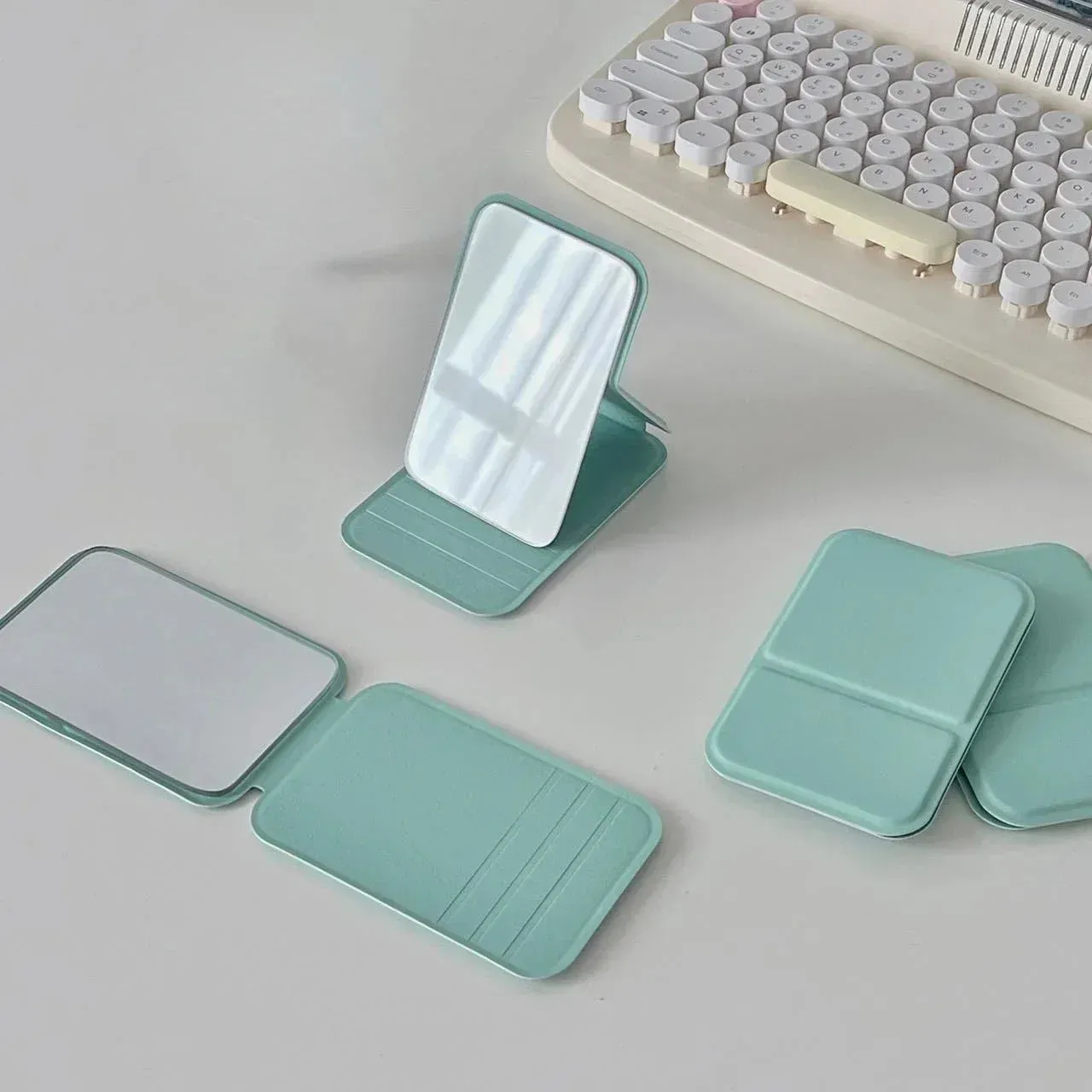 Portable Leather Foldable Makeup Mirror Handheld Compact Cute Desktop Pocket Mirror