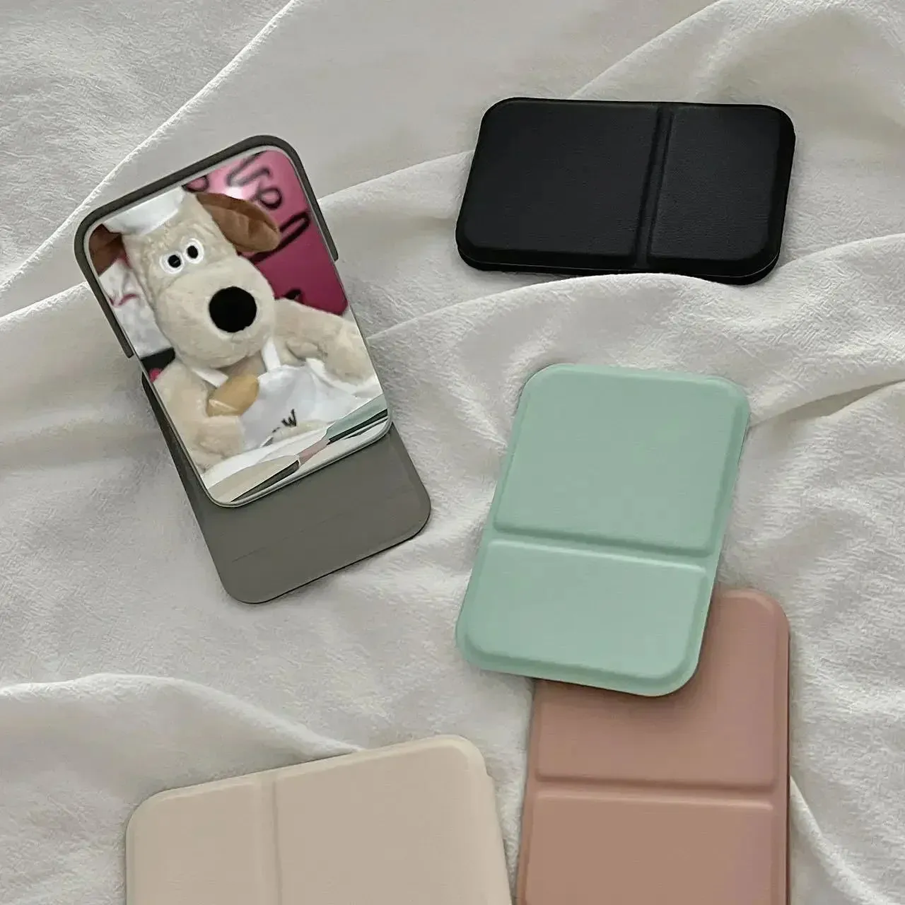 Portable Leather Foldable Makeup Mirror Handheld Compact Cute Desktop Pocket Mirror