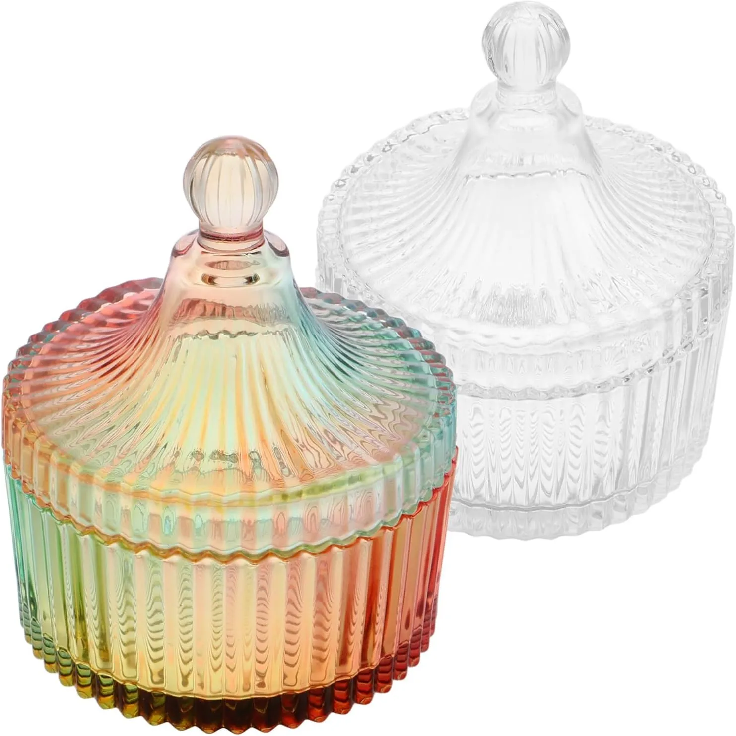 Powder Puff and Container Set 2pcs Glass Storage Boxes Makeup Puff Organizer Clear Decorative Jar