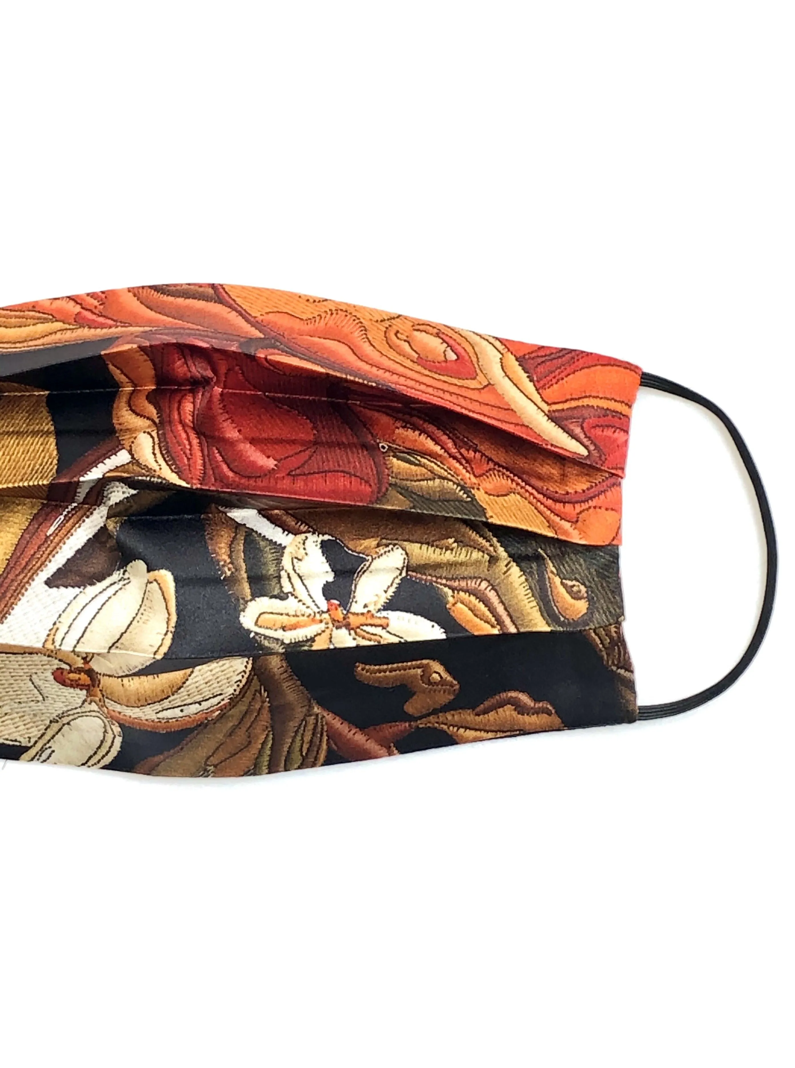 Printed Silk Face Mask   Embroidered Rose