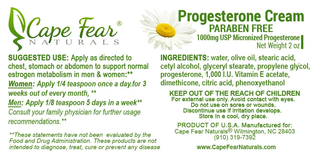 Progesterone Cream PARABEN FREE   TEMPORARILY OUT OF STOCK