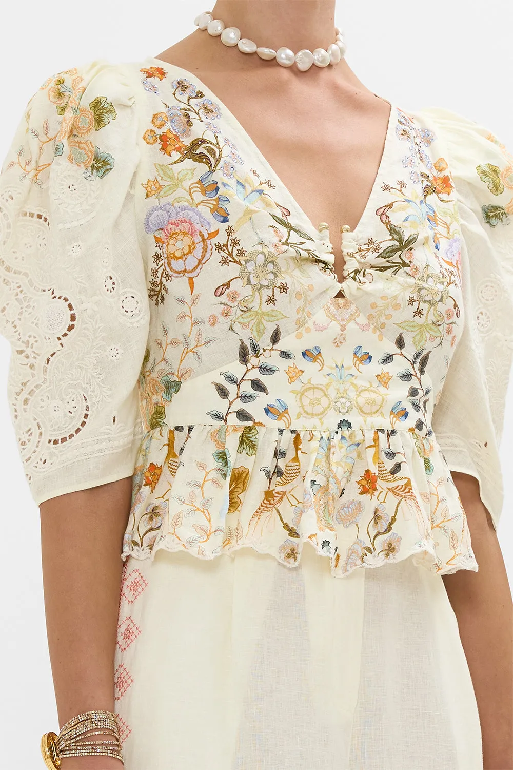 PUFF SLEEVE TOP WITH HARDWARE IN HONOUR OF HEIRLOOMS