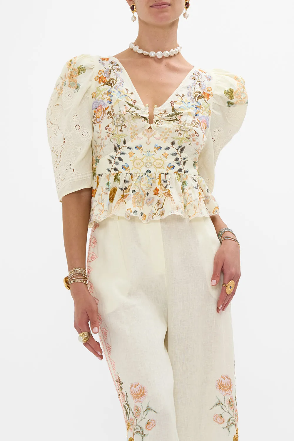 PUFF SLEEVE TOP WITH HARDWARE IN HONOUR OF HEIRLOOMS