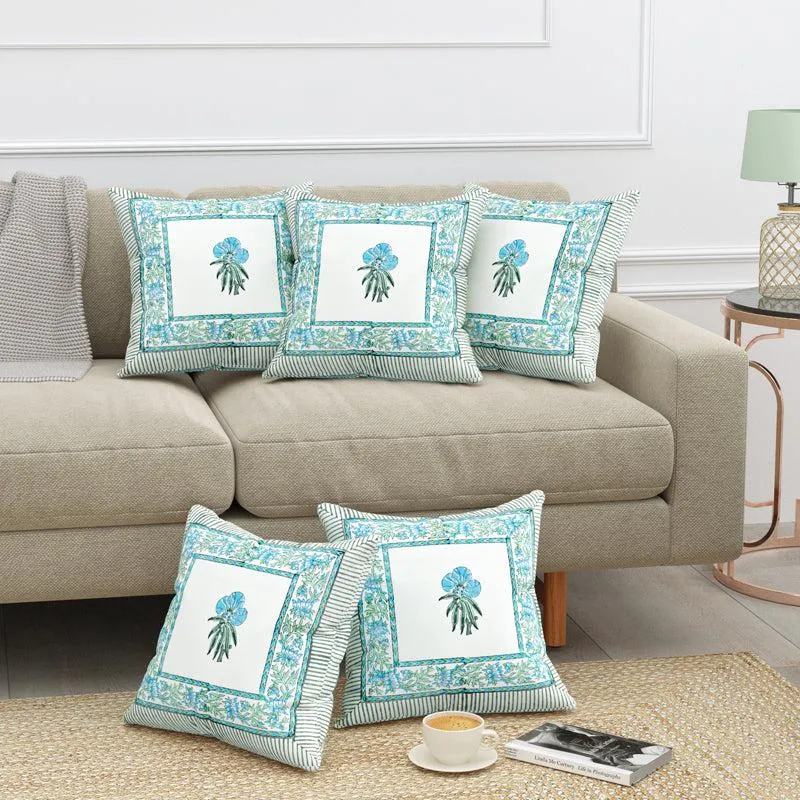 Pushpa Priya Jaipuri Block Print Cushion Cover - Set Of Five