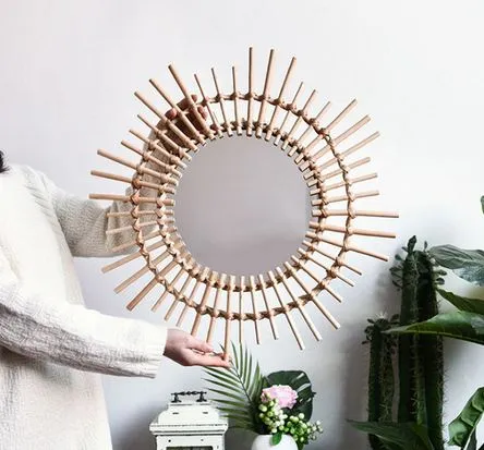 Rattan Round Sun Mirror
