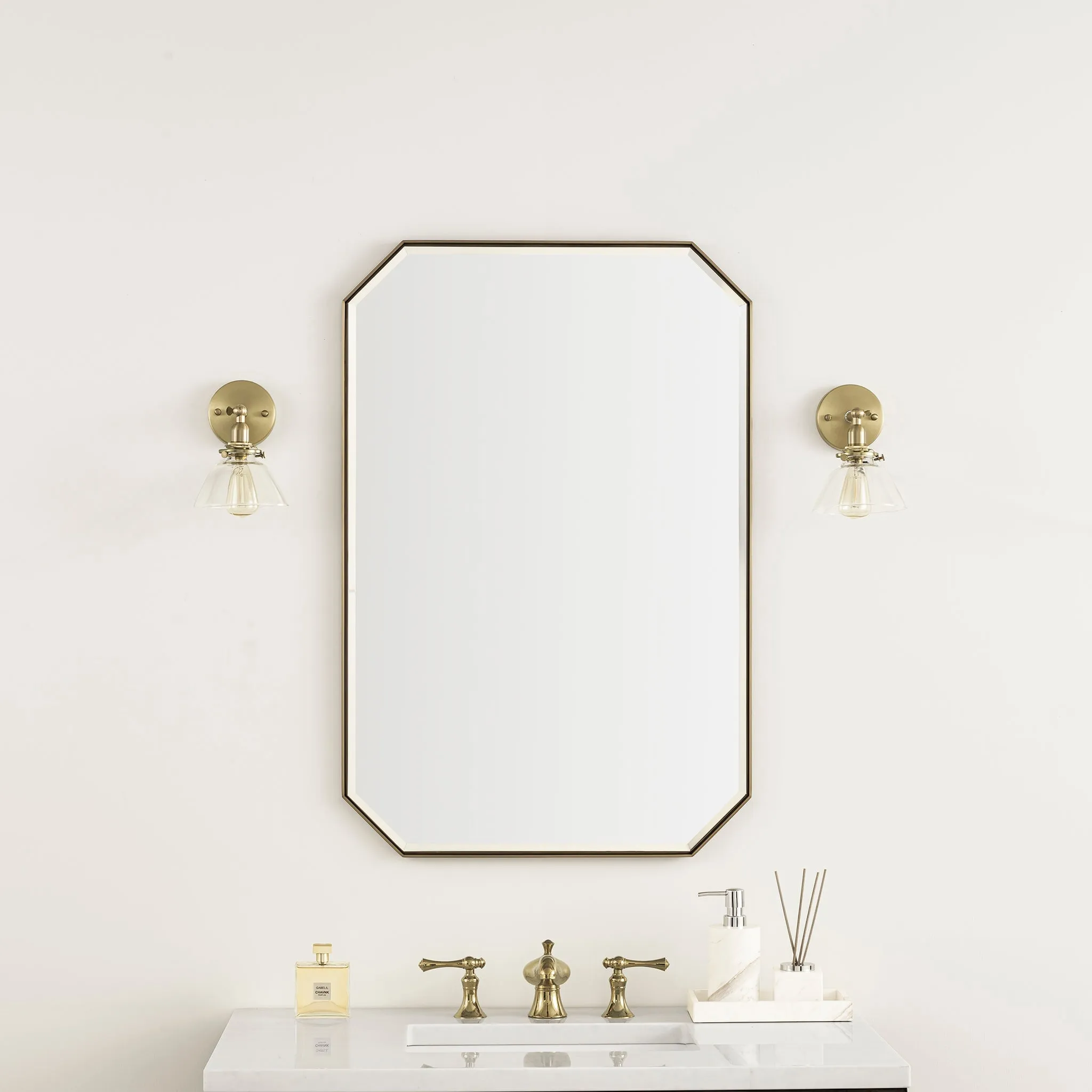 Rohe 24" Octagonal Mirror in Champagne Brass