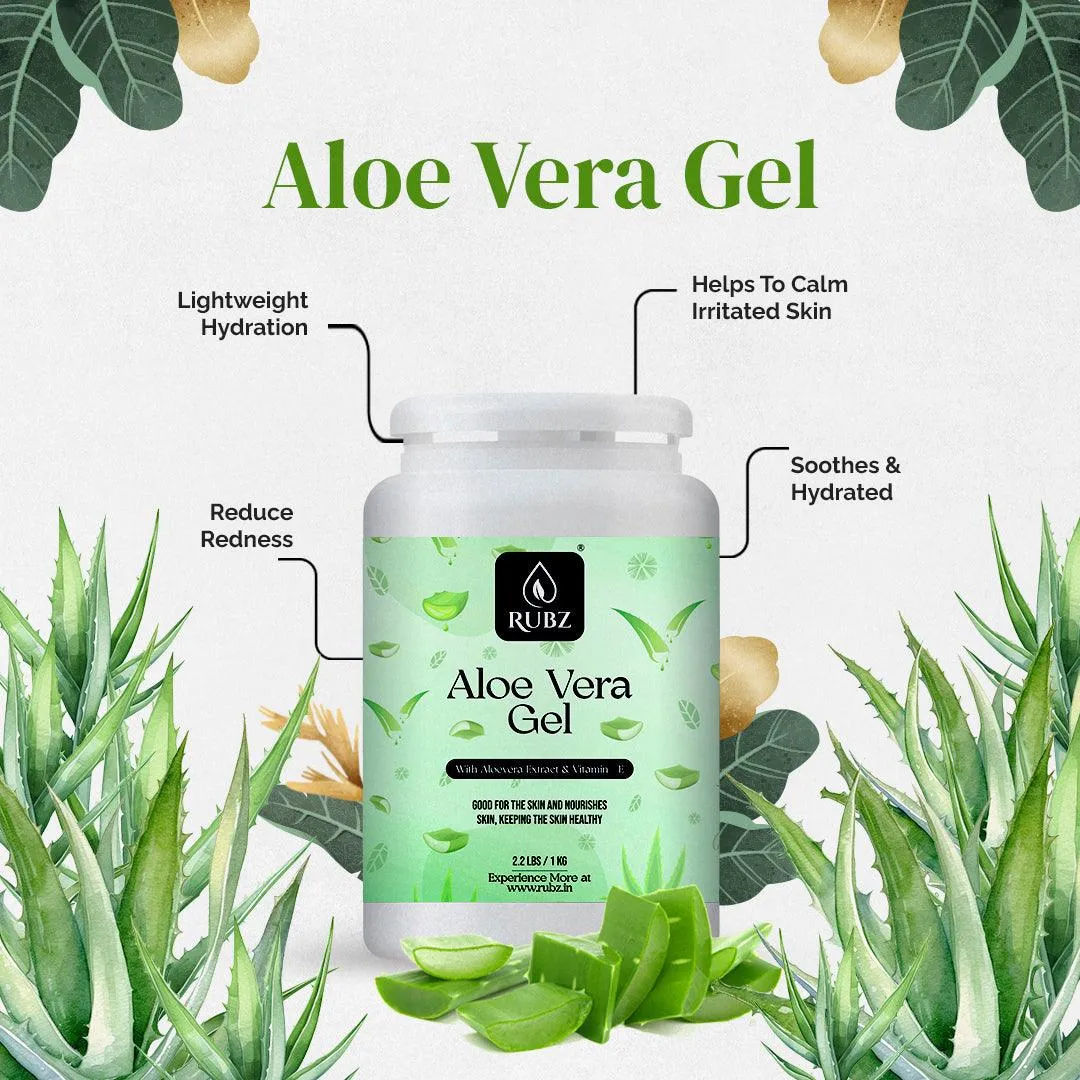 Rubz 100% Pure Natural Aloe Vera Gel 5Kg With 200 gm Refillable Jar | Transperant Gel for Skin, Face, Acne Scars, Hair Care, Body Moisturizer & Dark Circles | For Spa, Salon, Family