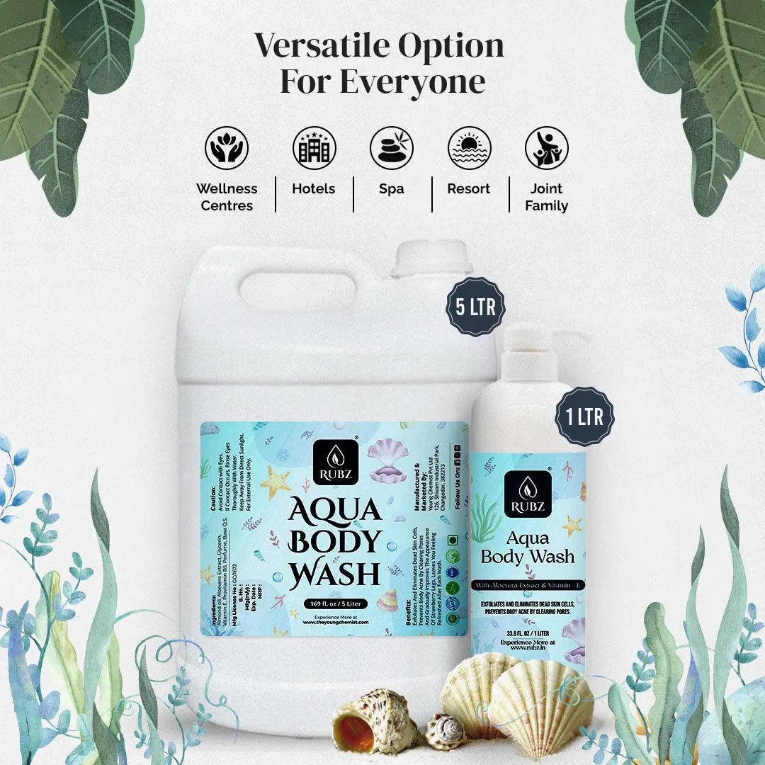 Rubz Aqua Body wash | Enriched With Glycerin & Long Lasting Fragrance | Soap-Free Body Wash For Women And Men | Paraben Free | SLS Free | 1 Litre