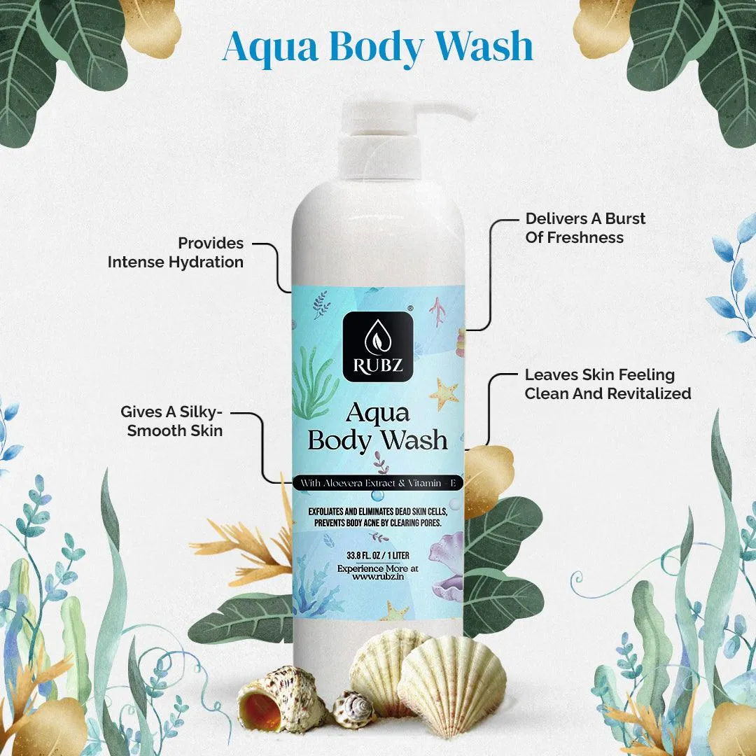 Rubz Aqua Body wash | Enriched With Glycerin & Long Lasting Fragrance | Soap-Free Body Wash For Women And Men | Paraben Free | SLS Free | 1 Litre
