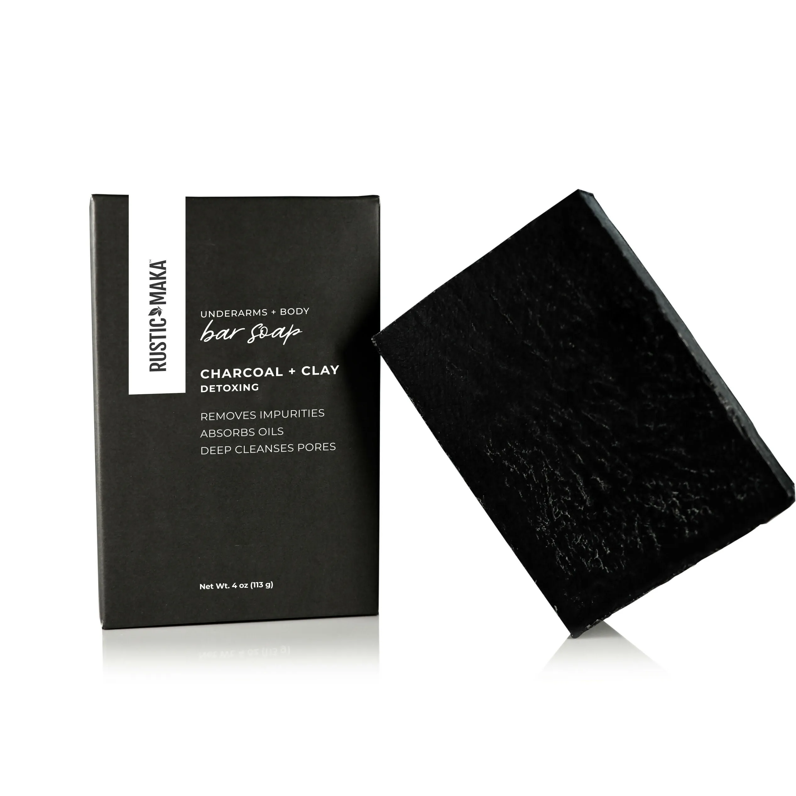 Rustic Maka Charcoal   Clay Bar Soap: Detoxing | Underarms   Body - 12 Bars x 4 oz case