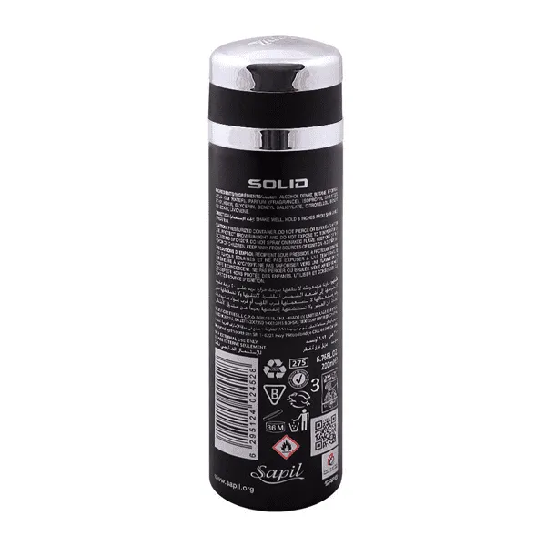 SAPIL SOLID BLACK DEODORANT BODY SPRAY 200ML