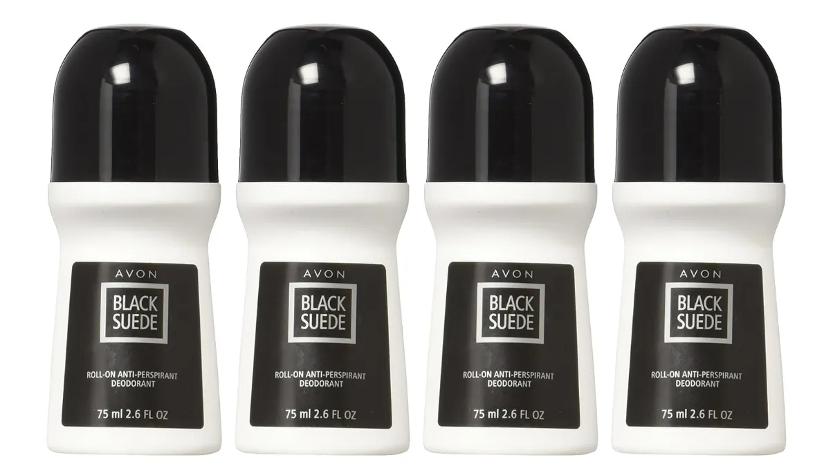 Set of 4 Avon Black Suede Roll-On Anti-Perspirant Deodorant Rolls