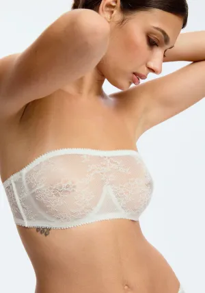 Sheer Lace Strapless Bra Blush Cascade White