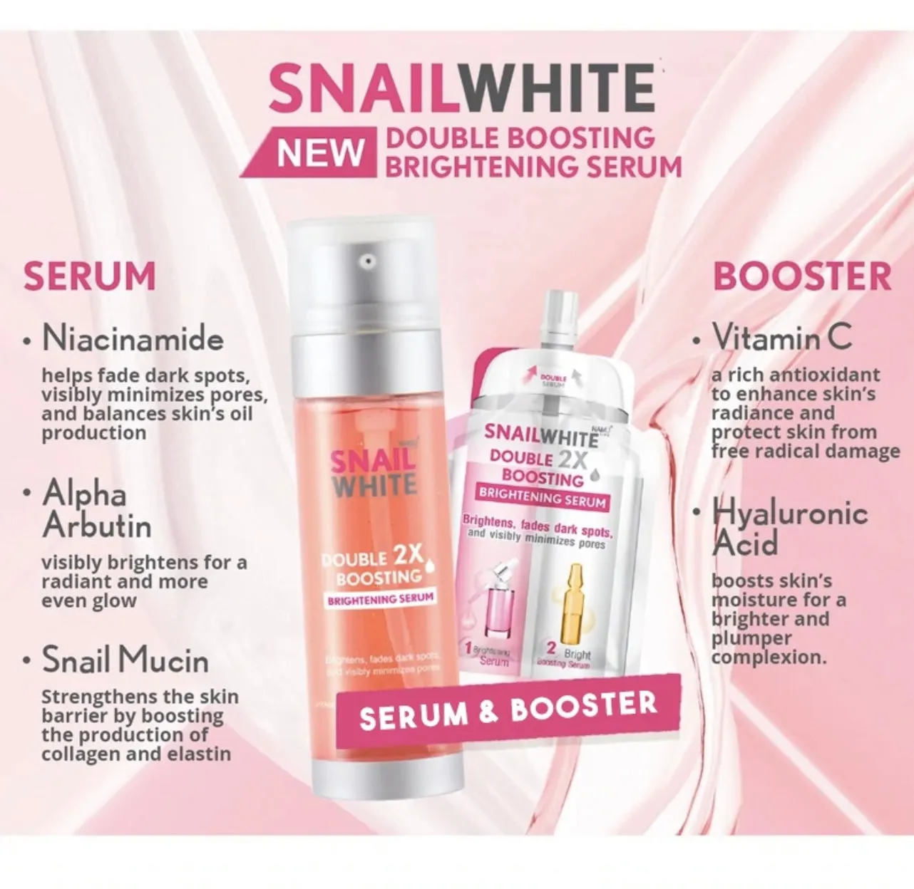 Snail White Double Boosting Brightening Serum 40ml   40ml - ( PINK )