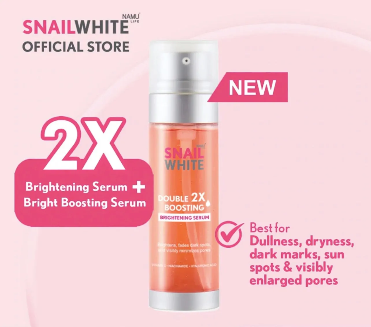 Snail White Double Boosting Brightening Serum 40ml   40ml - ( PINK )
