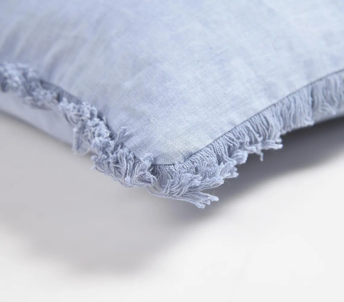 Solid Cotton Linen Powder Blue Cushion Cover Frayed Edges