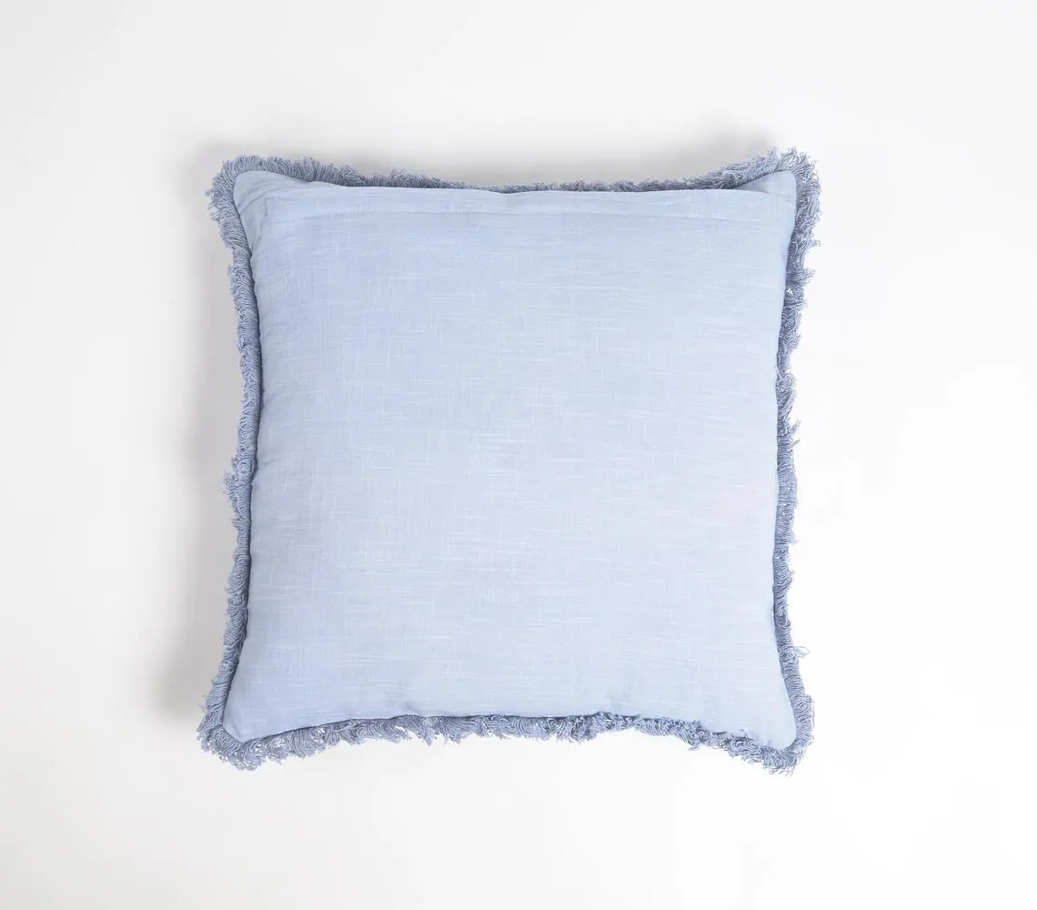 Solid Cotton Linen Powder Blue Cushion Cover Frayed Edges