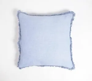 Solid Cotton Linen Powder Blue Cushion Cover Frayed Edges