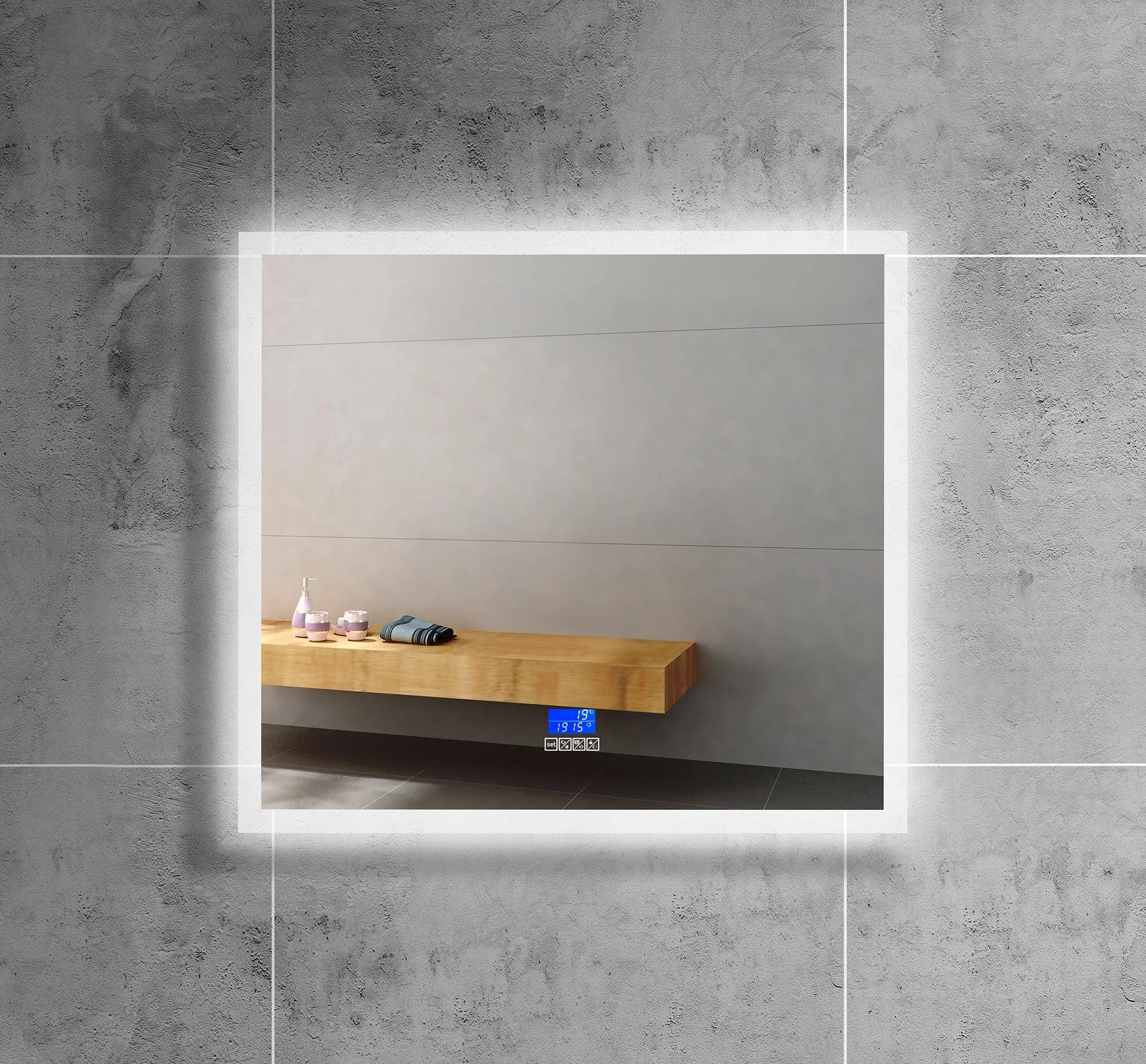 Square LED Mirror with Defogger