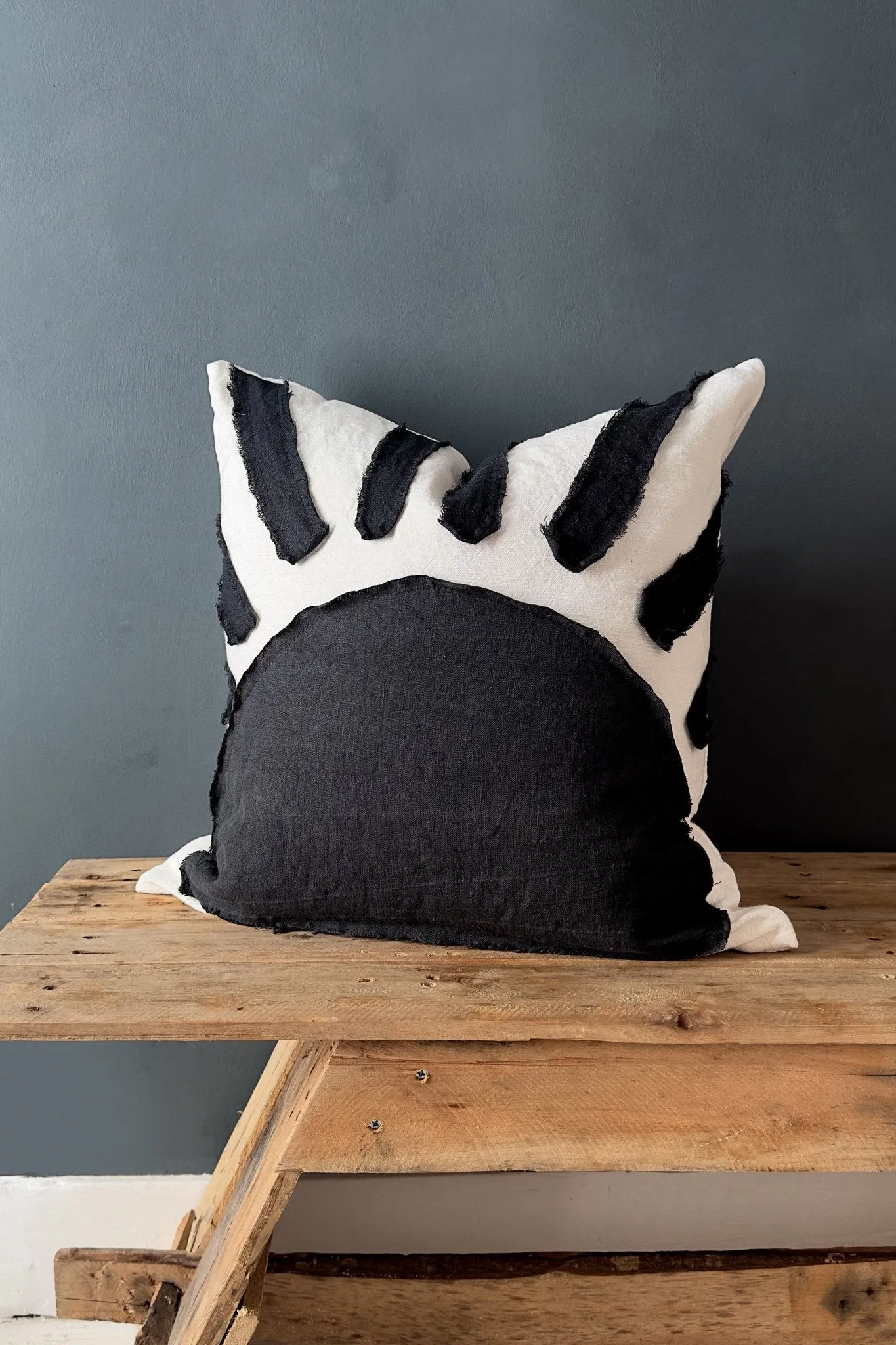 Sunset Black and White Cushion With Linen Abstract Sun Pattern