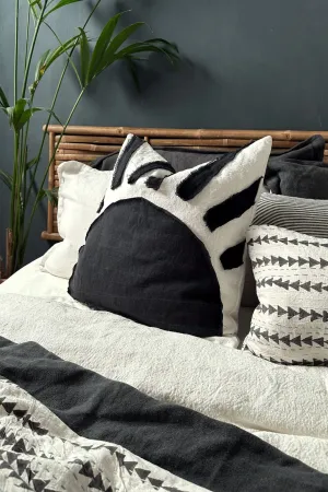 Sunset Black and White Cushion With Linen Abstract Sun Pattern
