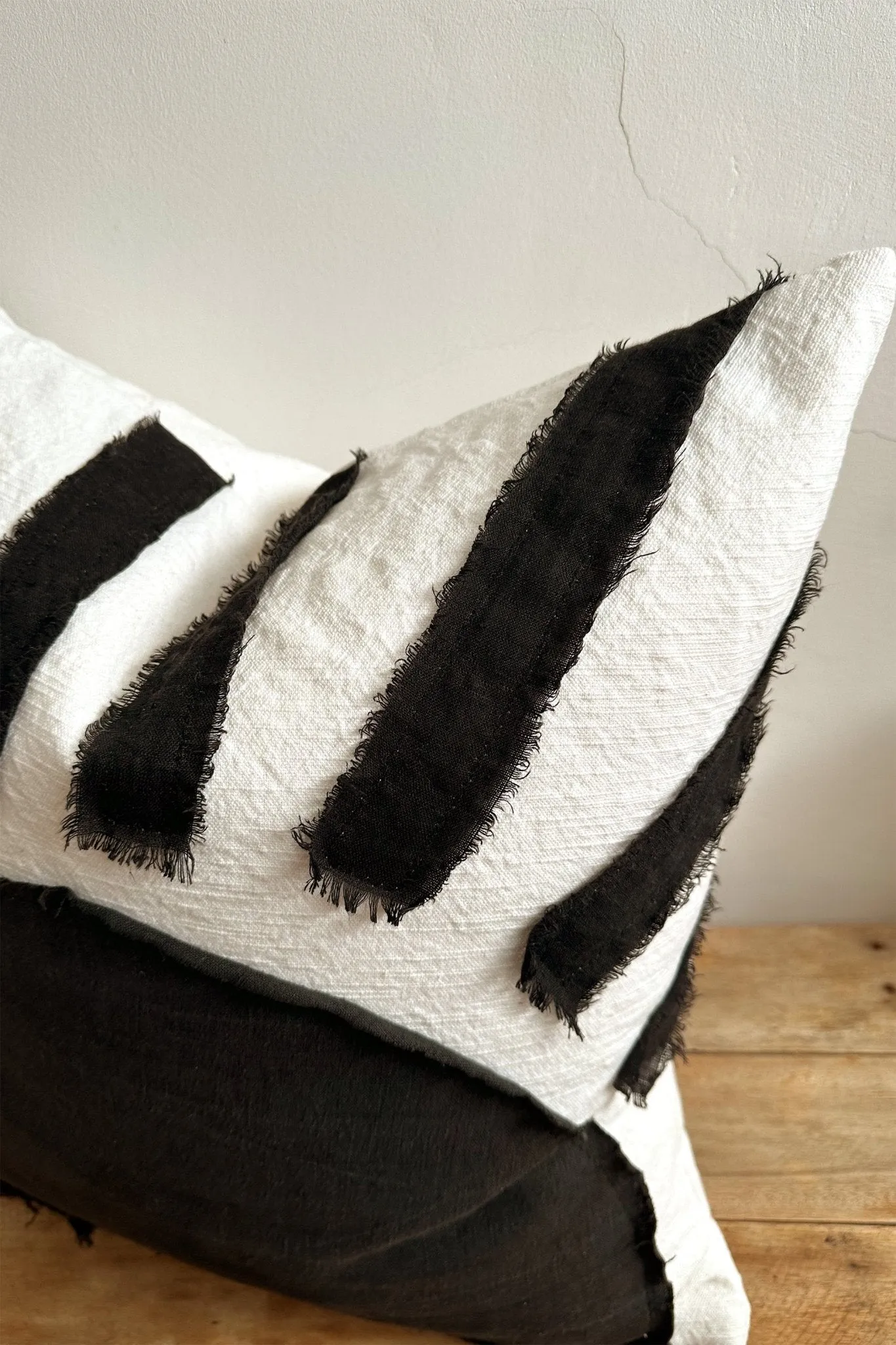 Sunset Black and White Cushion With Linen Abstract Sun Pattern