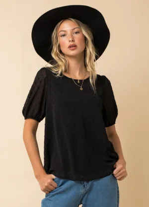 Swiss Dot Puff Sleeve Black Top