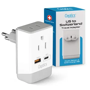 Switzerland Travel Adapter | Type J - USB-A & USB-C Ports   2 USA Outlet (AP-11A)