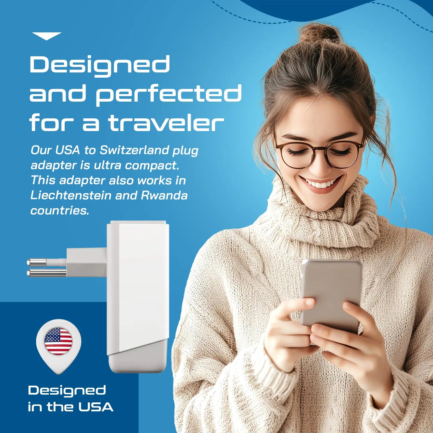 Switzerland Travel Adapter | Type J - USB-A & USB-C Ports   2 USA Outlet (AP-11A)