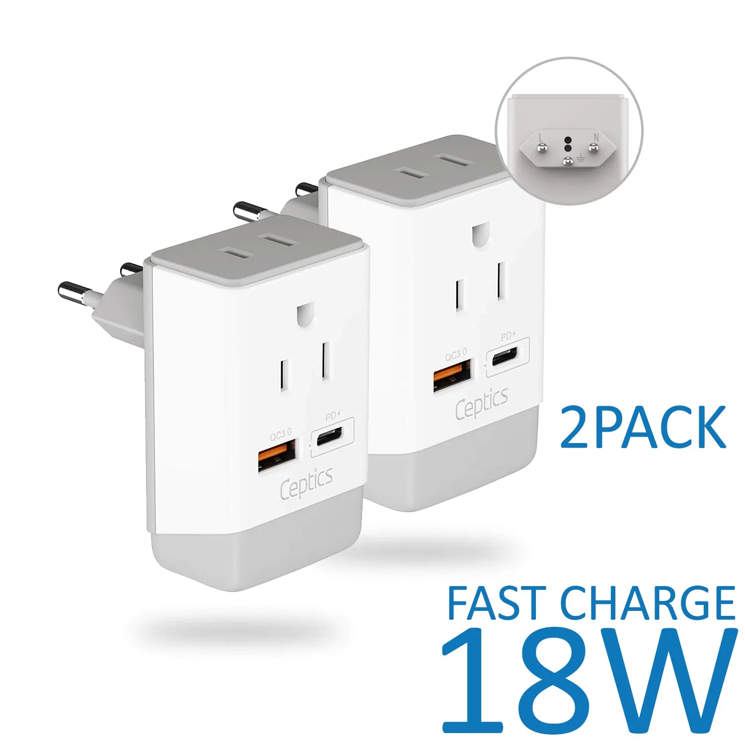Switzerland Travel Adapter | Type J - USB-A & USB-C Ports   2 USA Outlet (AP-11A)
