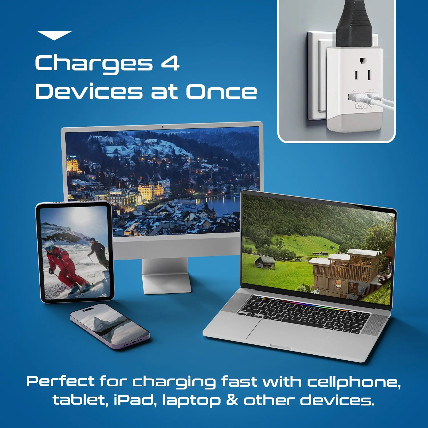Switzerland Travel Adapter | Type J - USB-A & USB-C Ports   2 USA Outlet (AP-11A)
