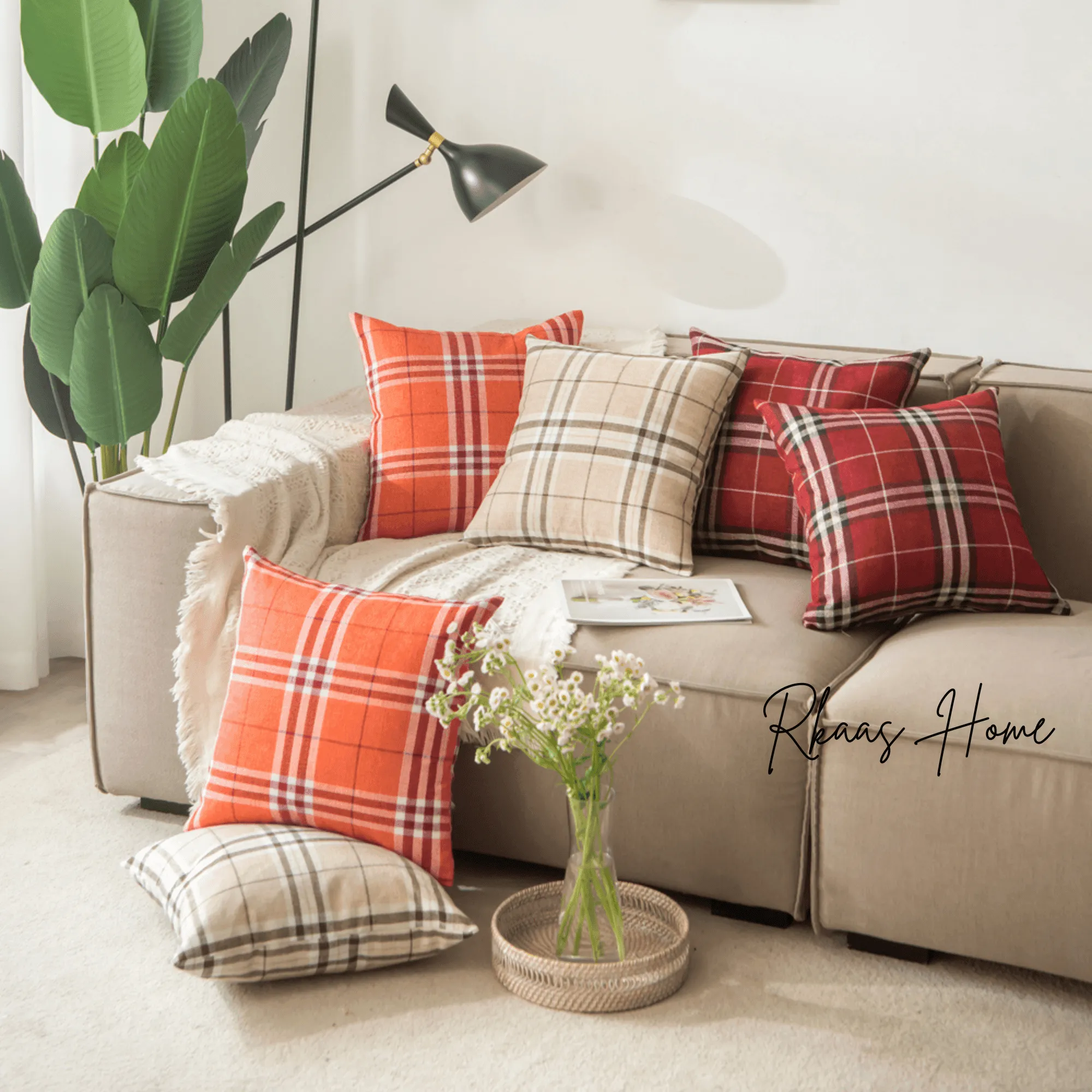 Tartan Check Cushion Cover Home Sofa 45x45 CM (18"x18")