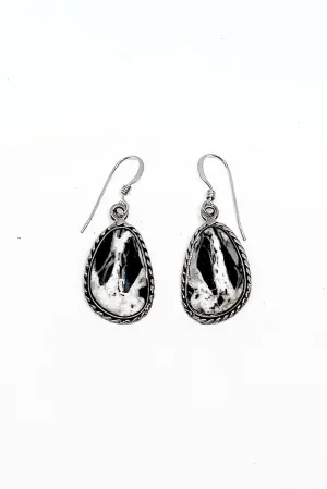 Terry Wood Navajo White Buffalo Teardrop Earrings