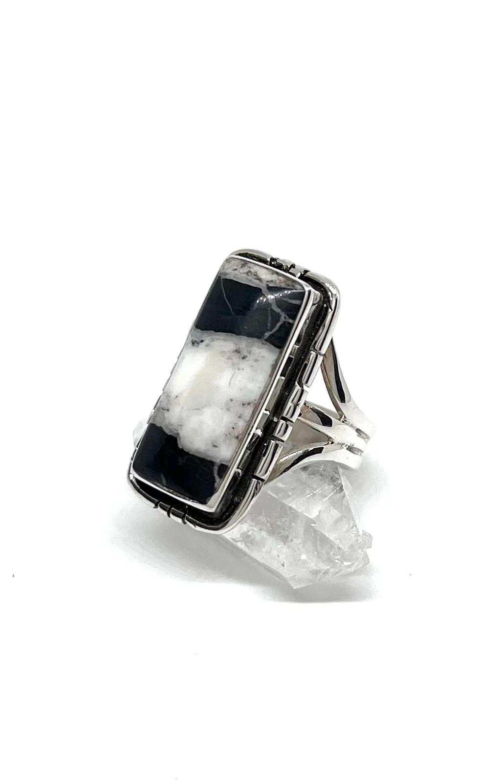 Terry Wood Rectangular White Buffalo Ring (Size 7)