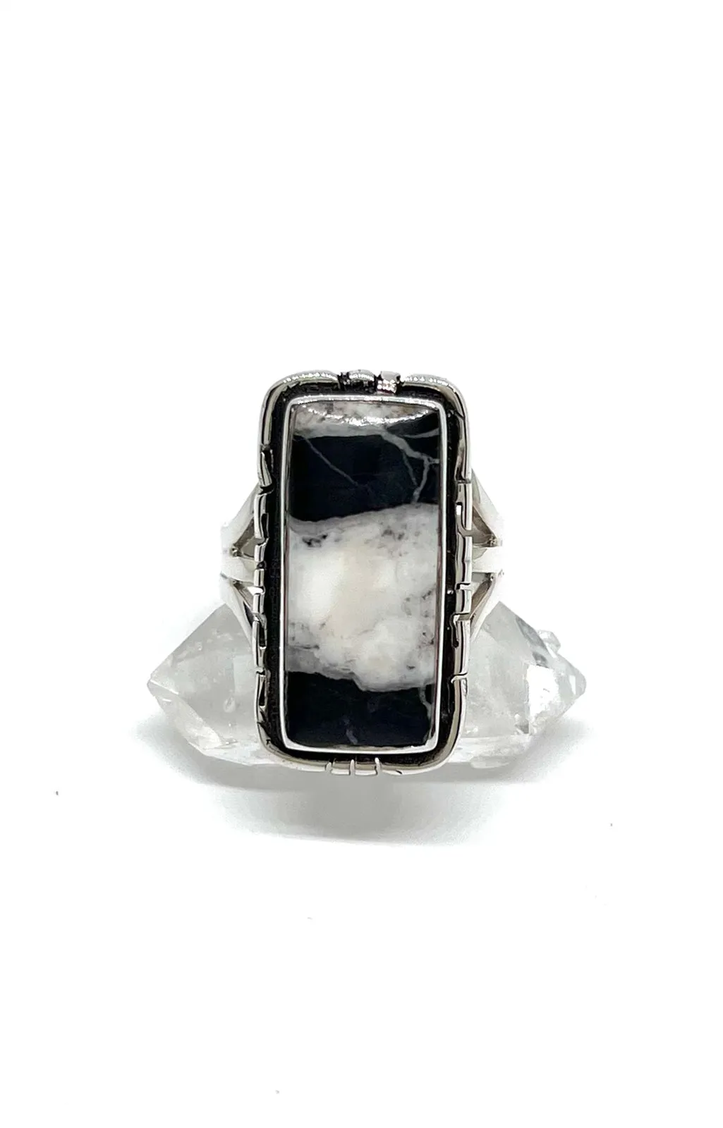 Terry Wood Rectangular White Buffalo Ring (Size 7)