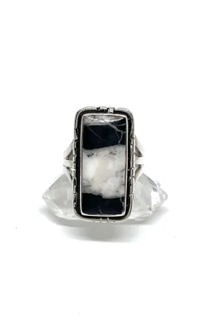 Terry Wood Rectangular White Buffalo Ring (Size 7)