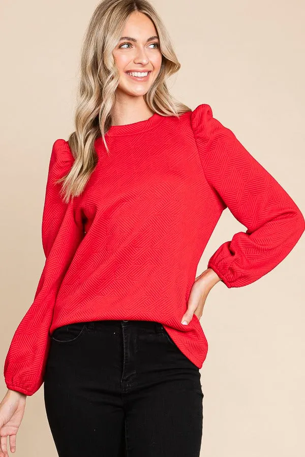 Textured Puffed Sleeve Blouse