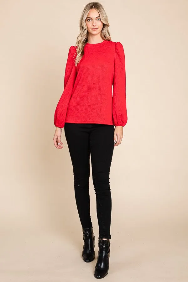 Textured Puffed Sleeve Blouse