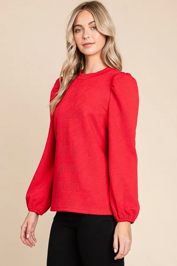 Textured Puffed Sleeve Blouse