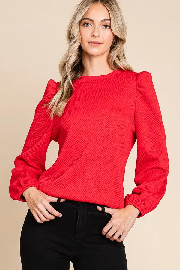 Textured Puffed Sleeve Blouse